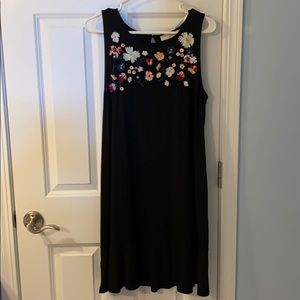 NWT Floral Embroidered Black Flounce Swing Dress
